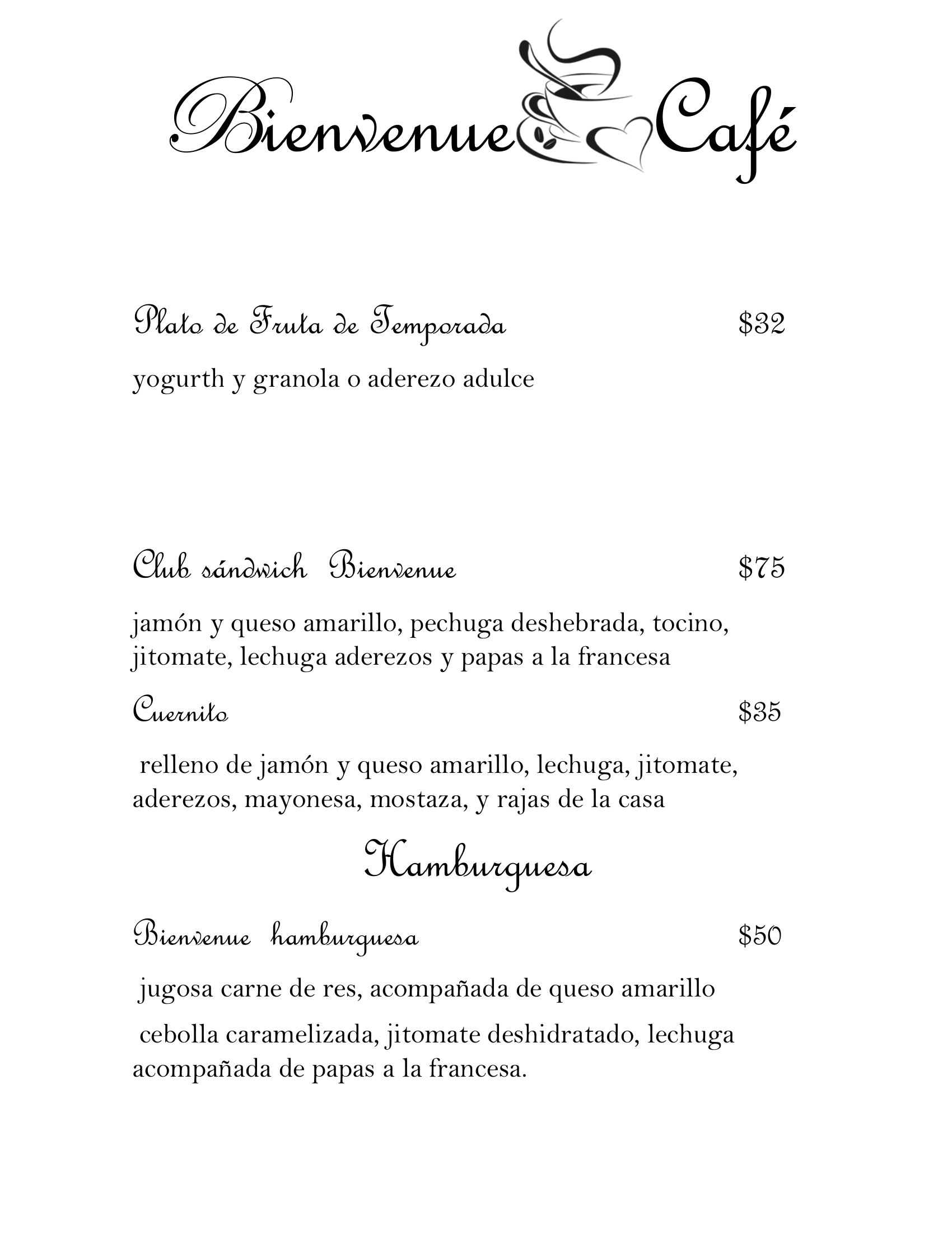 Carta de Bienvenue Café — página 5